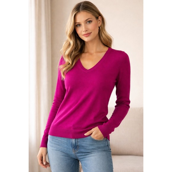Nordstrom Sweaters - Nordstrom 100% Cashmere V-Neck Sweater Magenta Pink Long Sleeve Womens XL